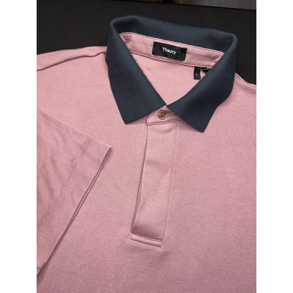 Theory Polo Mens Large Solid Rose Casual Short Sleeve Shirt Blue Collar